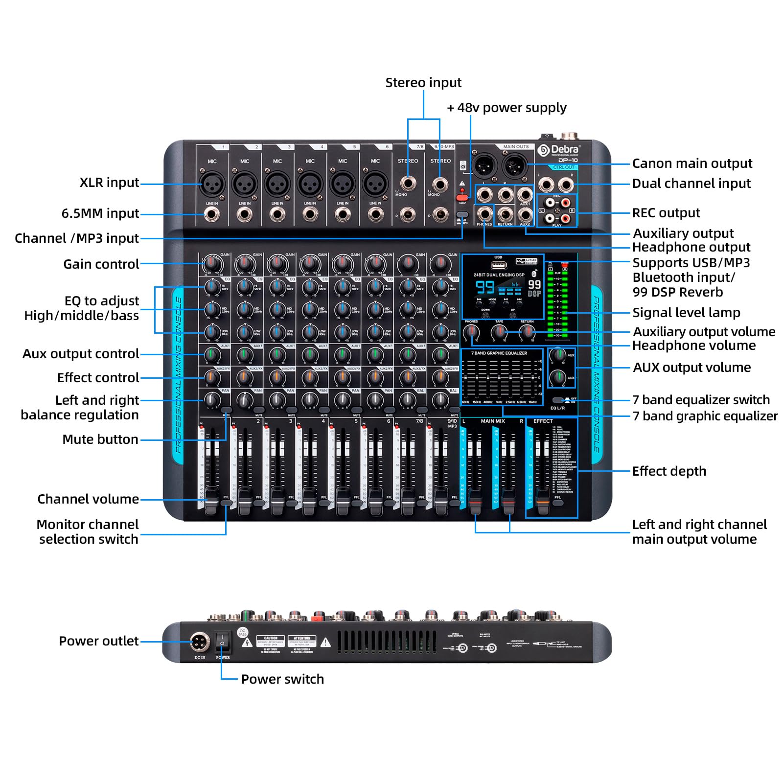 Amazon.com: D Debra Audio Mixer 10 Channel, DP-10 Professional